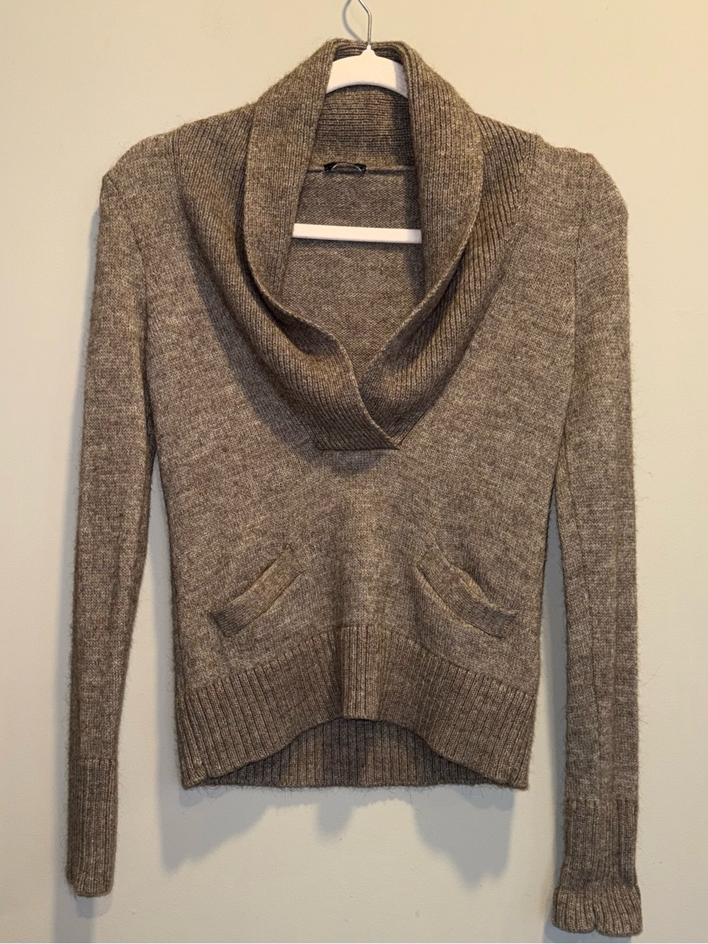 J. Crew Taupe Shawl Collar Pocket Sweater